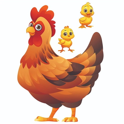 At the Farm Theme Hen with Chicks Transparent Sticker